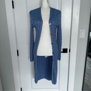 Brooks Brothers Light Blue Silk & Cashmere Long Cable Knit Cardigan S